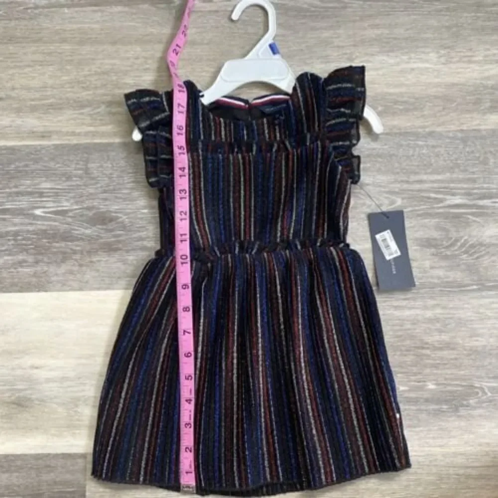 Tommy Hilfiger Kids Metallic 4th July Red Blue Striped Ruffle Dress Sz 2T Girls